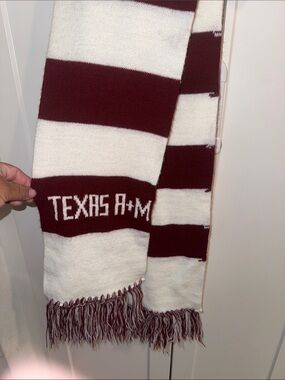 Maroon and White Striped Knit Scarf